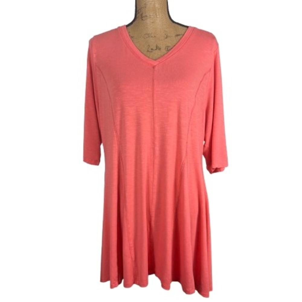 Soft Surroundings Timely Half Sleeve Tunic 57532 Coral Pink V-Neck Swing Size 1X